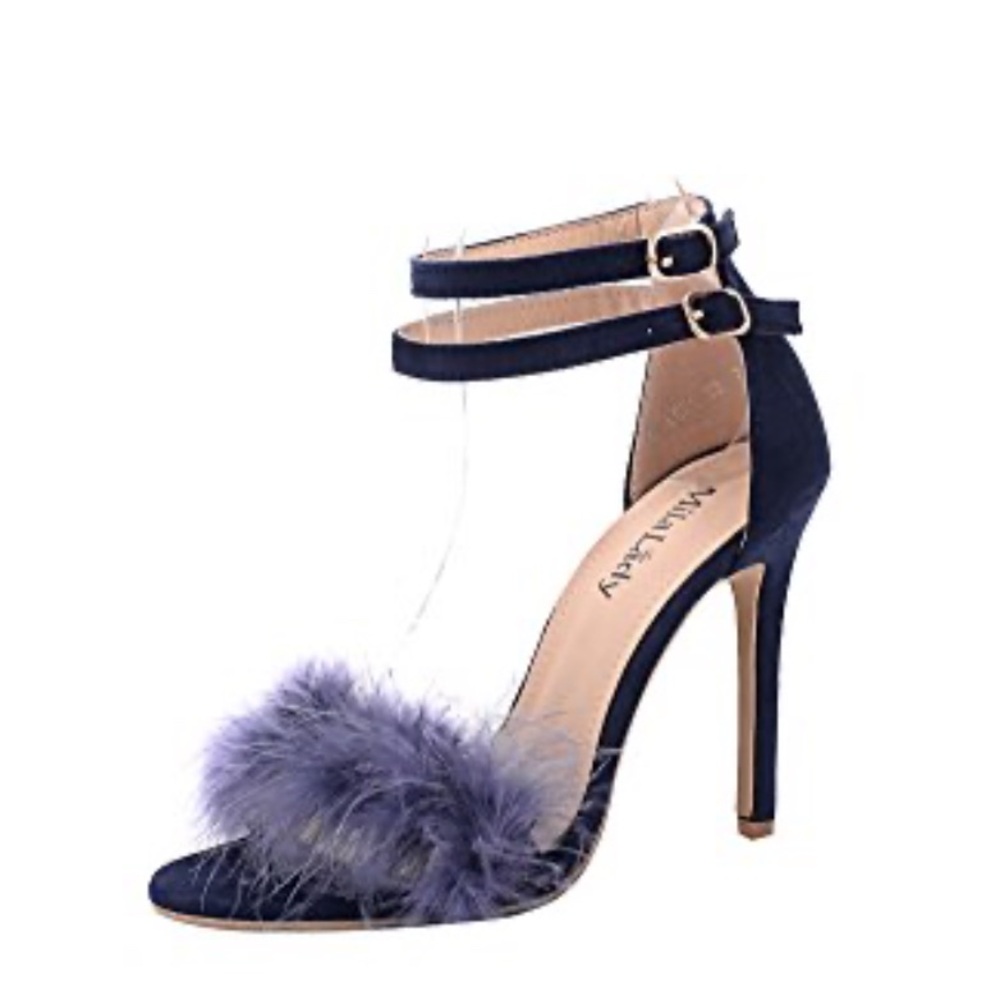 Mila Lady Eileen18 Feather Stiletto Heels Black Ankle Strap Sexy Party | Size 9 - Picture 3 of 10